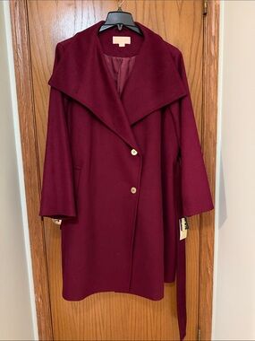 MICHAEL Michael Kors Wine Red Wool-Blend Trench Coat